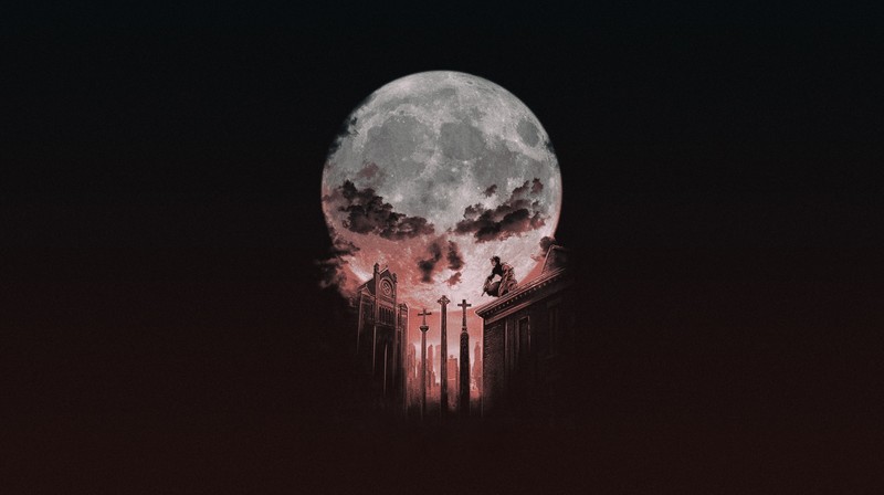 dark, artwork, Moon, skull, Daredevil, The Punisher, pink, red