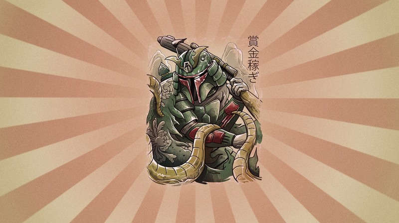 Boba Fett, Star Wars, artwork, samurai, tentacles