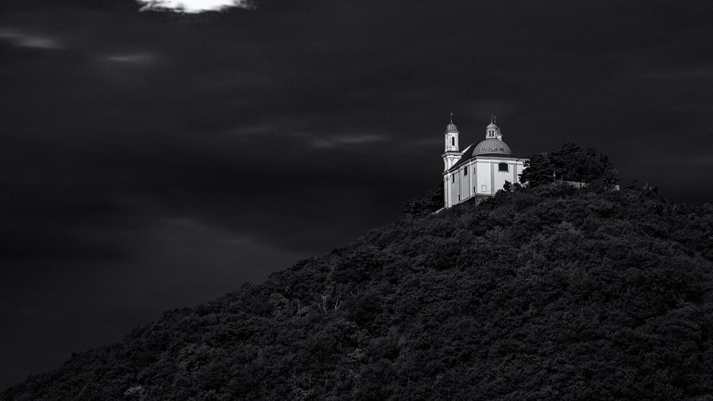 church, Vienna, Austria, dark, monochrome