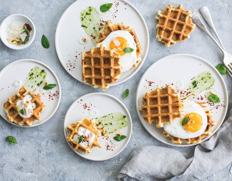 food, eggs, waffles