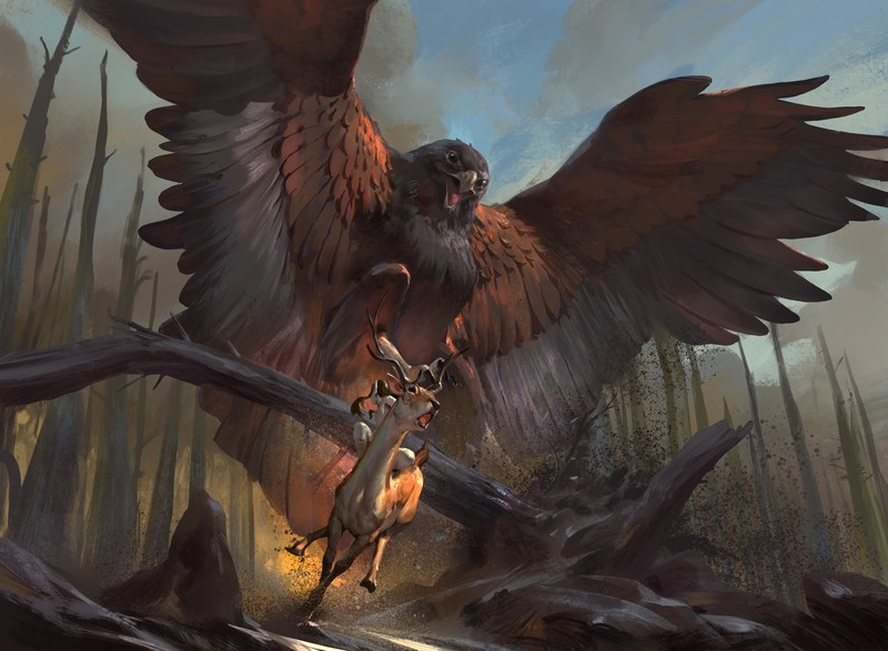 Even Amundsen, artwork, fantasy art, deer, eagle, elves, mythology, digital art