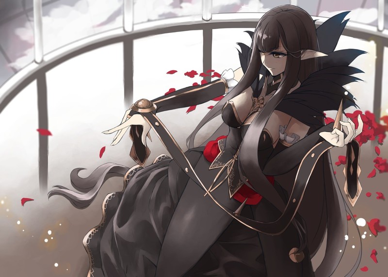 cleavage, dress, elbow gloves, Fate/Apocrypha, Fate Series, gloves, long hair, pointed ears, Assassin of Red (Semiramis) (Fate/Apocrypha), anime girls