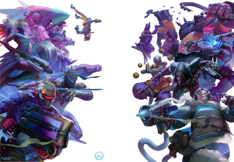 D.Va (Overwatch), digital art, Overwatch, Tracer (Overwatch), Mercy (Overwatch), Soldat : 76 (Overwatch), Mei (Overwatch), Reaper (Overwatch), Zenyatta (Overwatch), Zarya (Overwatch), Roadhog (Overwatch), Widowmaker (Overwatch), Genji (Overwatch)