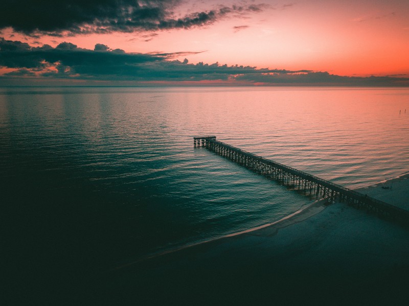 nature, water, beach, sunset, pier, aerial view, landscape
