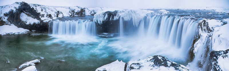 nature, landscape, waterfall, snow, multiple display