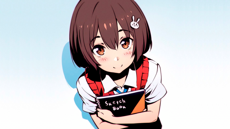 anime, manga, anime girls, minimalism, simple background, schoolgirl, white background, Usami Mizuki, Kono Bijutsubu ni wa Mondai ga Aru!, brunette