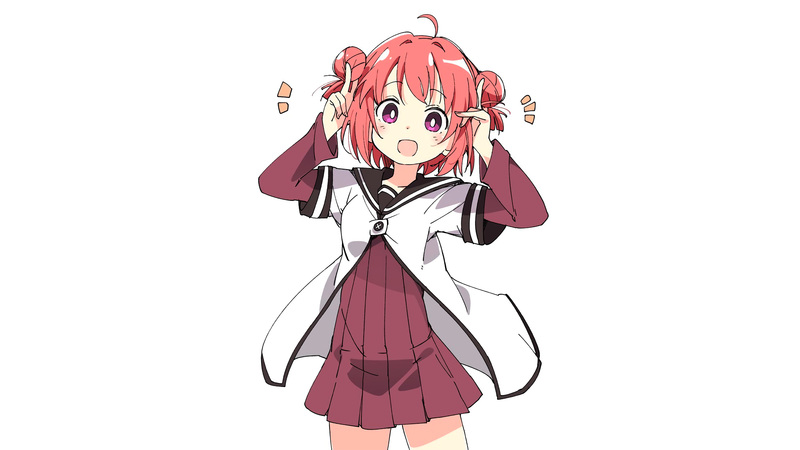 anime, manga, anime girls, minimalism, simple background, schoolgirl, white background, Yuru Yuri, Akaza Akari, redhead, Ixy