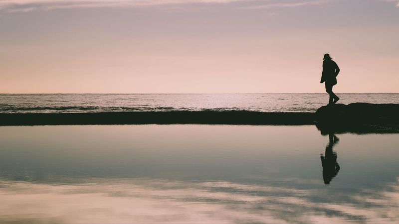 silhouette, dark, beach, sea, water, 4k