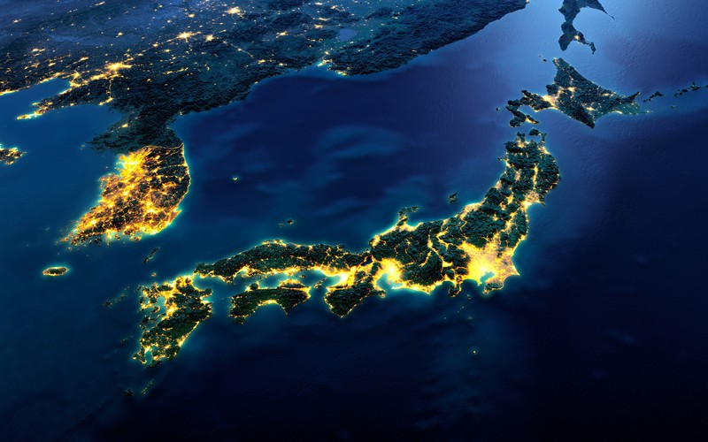 space, countries, city lights, Pacific Ocean, North Korea, China, satellite photo, Japan, South Korea, Russia