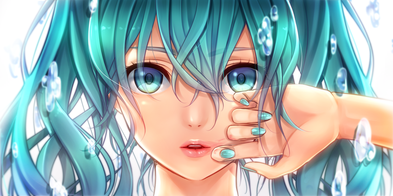 Masami Chie, Vocaloid, Hatsune Miku, aqua hair, aqua eyes