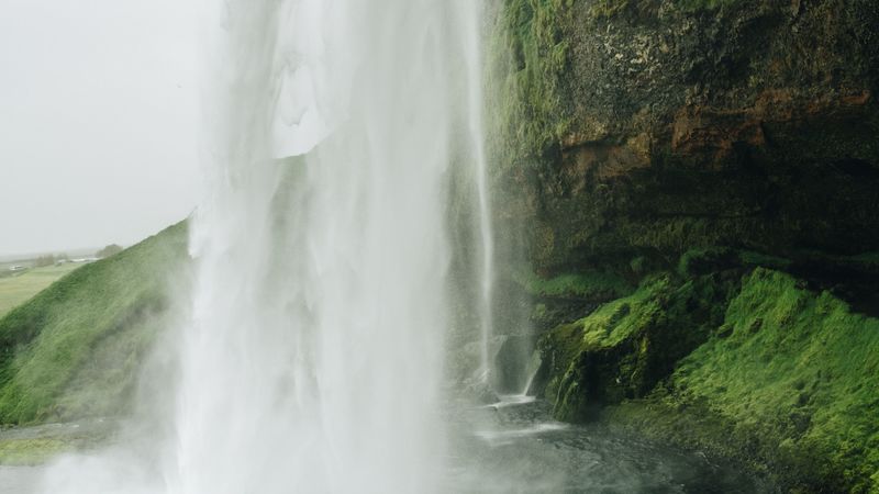 waterfall, cliff, stone, water, spray, 4k