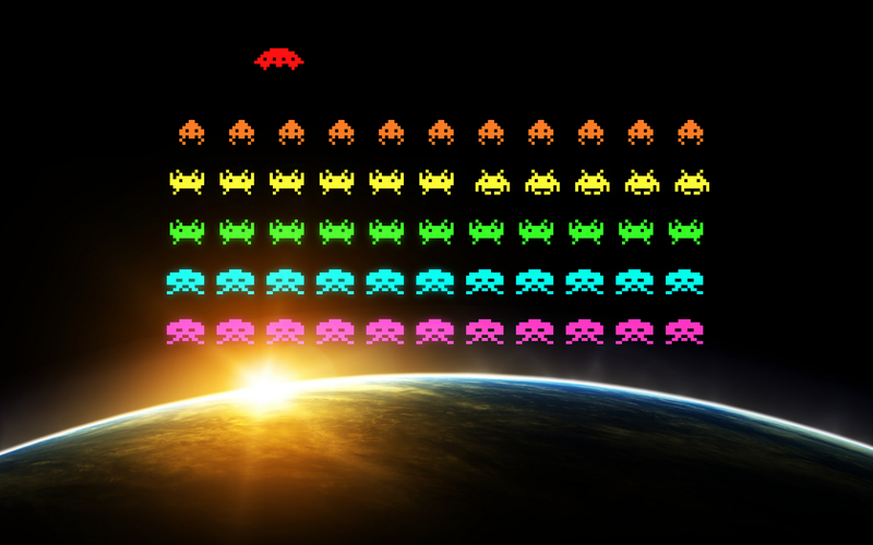 pixel art, 8-bit, Space Invaders, retro games, video games