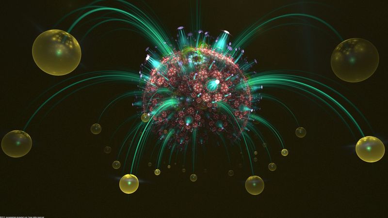fractal, sphere, spheres, rays, abstraction, 4k