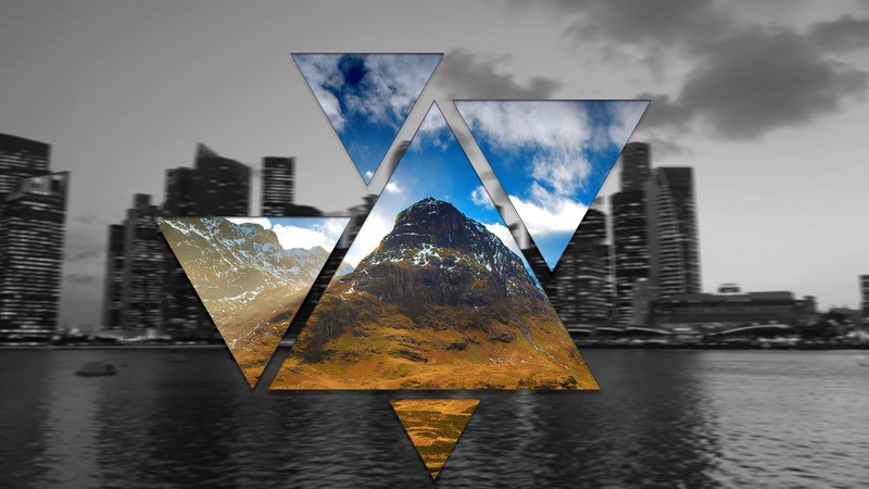 nature, city, digital art, geometry, triangle