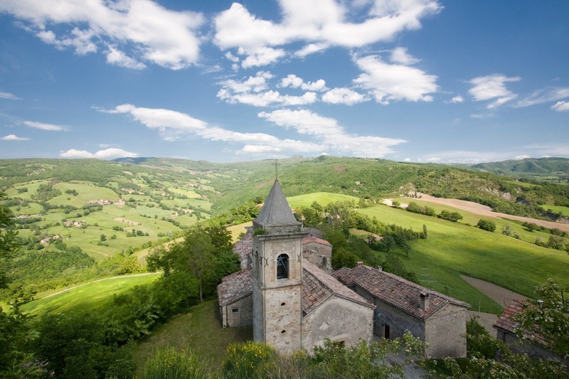 architecture, house, church, building, hill, nature, landscape, Italy, ancient, clouds, trees, forest
