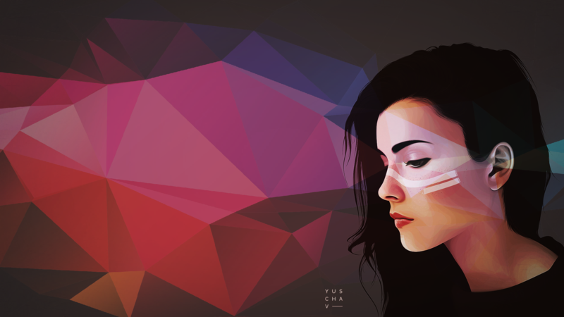 digital art, women, minimalism, Yuschav Arly, abstract, geometry, brunette, artwork, vector, Vexel