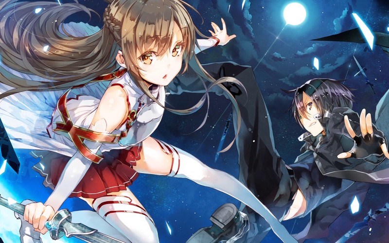 Sword Art Online, Yuuki Asuna, Kirigaya Kazuto, brunette, long hair
