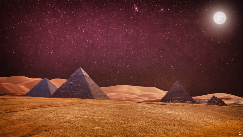 desert, pyramid, effects, digital art, render, Photoshop, landscape, night