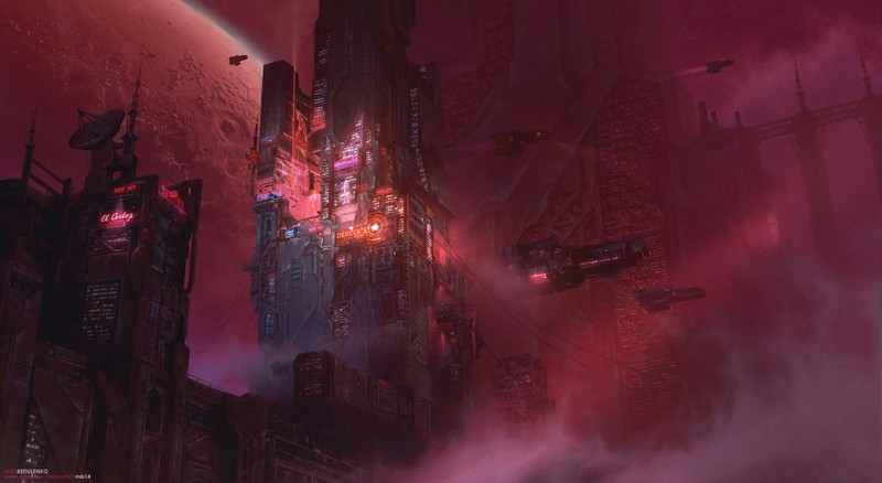 science fiction, space, spaceship, planet, red