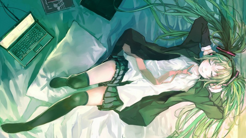Hatsune Miku, headphones, Vocaloid