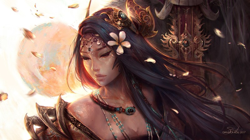 digital art, headdress, traditional clothing, women
