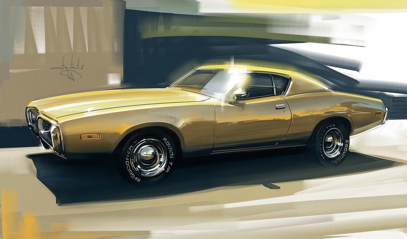 Aleksandr Sidelnikov, car, vehicle, painting, street