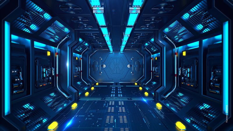 sci fi, corridor, tunnel, spaceship, station, 4k