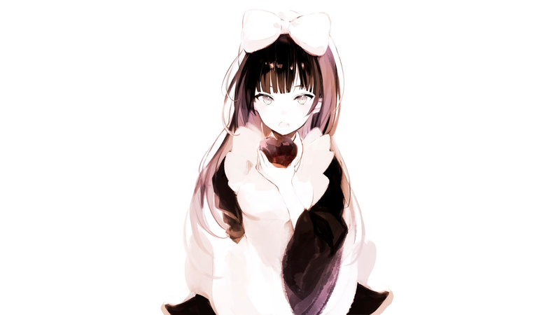 anime, manga, anime girls, simple background, minimalism, white background, maid, brunette, anime girls eating