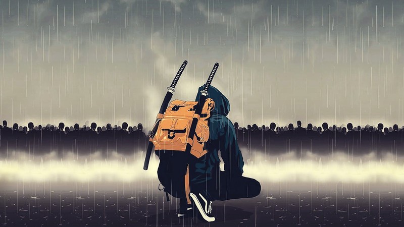 sword, samurai, digital art, fan art, katana, raindrop, artwork