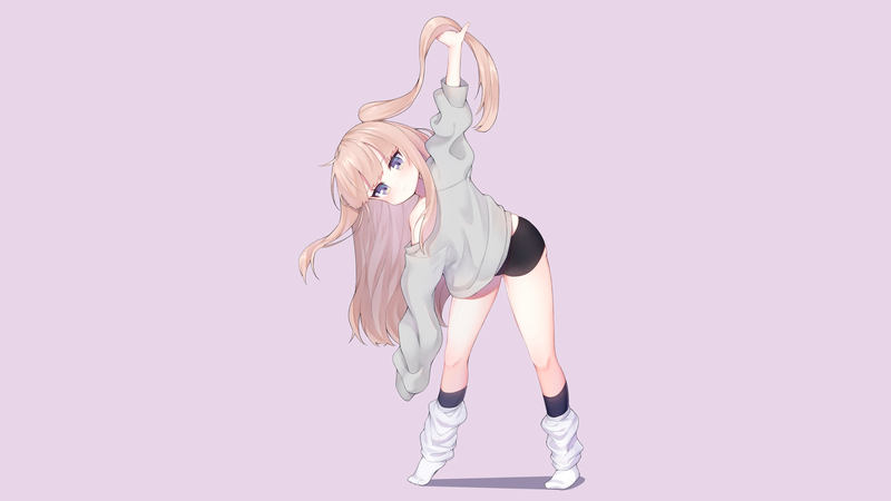 anime, manga, anime girls, simple background, minimalism, pink background, blonde