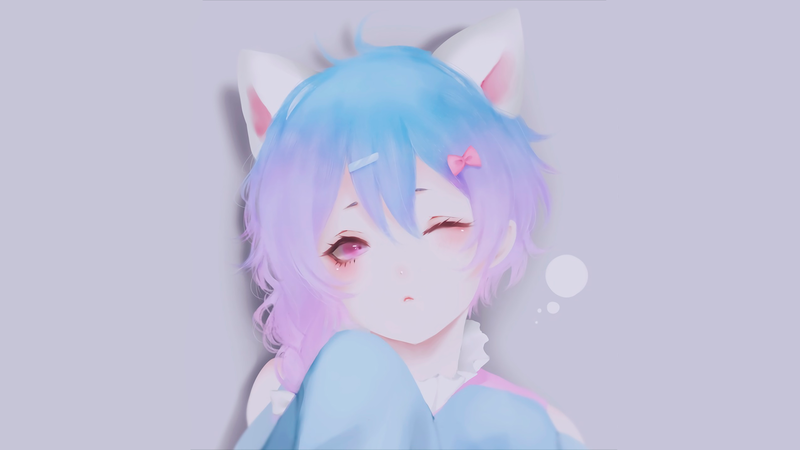 anime, manga, anime girls, simple background, minimalism, purple hair, blue hair, nekomimi, purple eyes