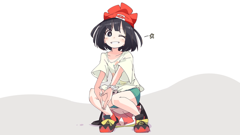 anime, manga, anime girls, simple background, minimalism, white background, brunette, hat, shorts, Ixy, Pokémon, Moon