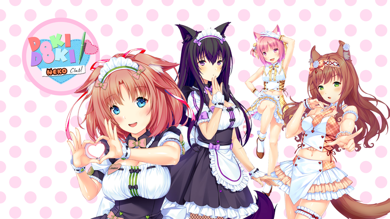 anime, anime girls, simple background, white skin, fan art, Doki Doki Literature Club, cat girl, maid, maid outfit, humor, Neko Para