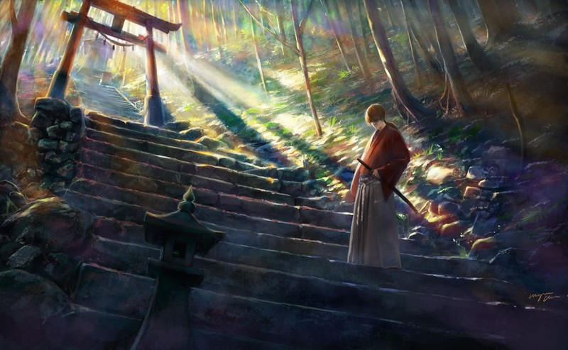 Rurouni Kenshin, anime boys, Himura Kenshin, samurai, katana