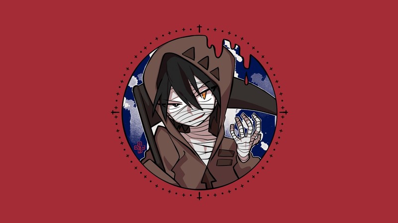 Satsuriku no Tenshi, anime, anime girls, dark hair, red background