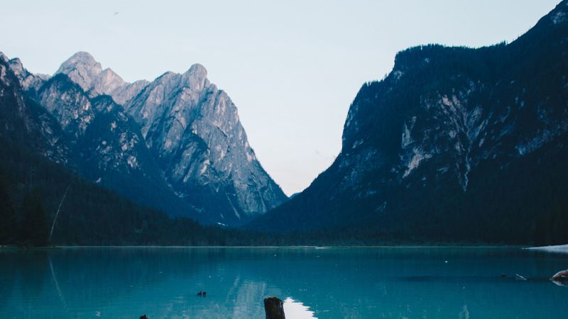 mountains, lake, landscape, shore, water, 4k
