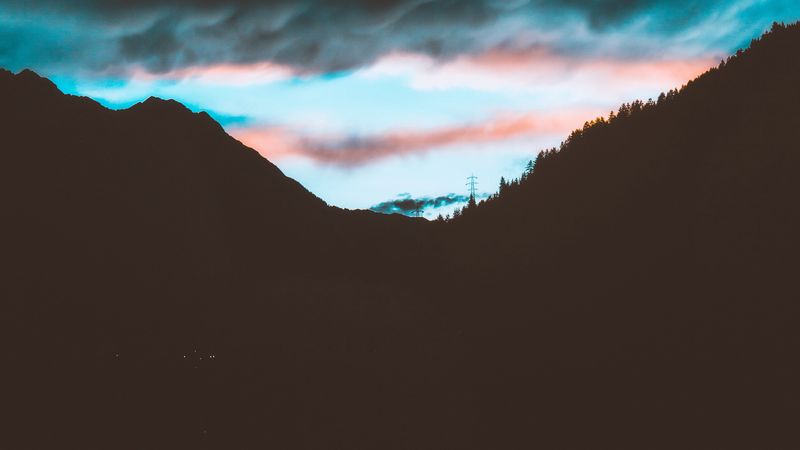 dusk, dark, landscape, mountains, water, 4k