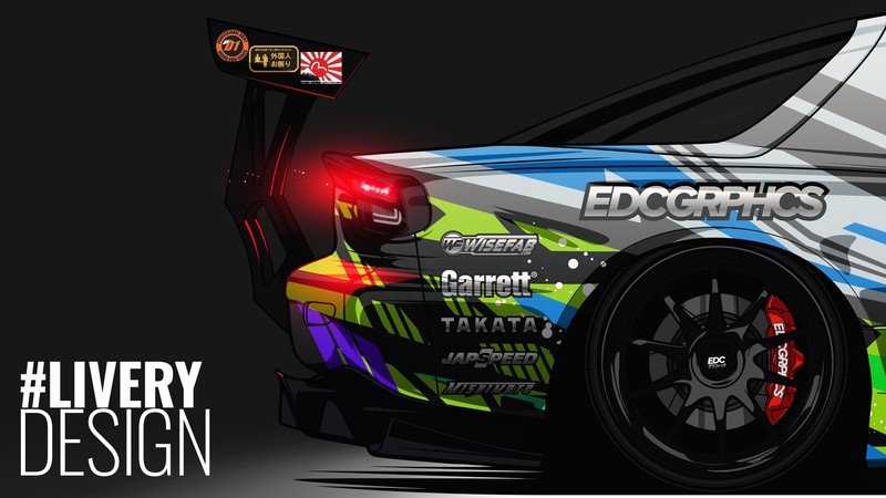EDC Graphics, Mazda RX-7 FD, Mazda, render, Japanese cars, JDM, digital art, Mazda RX-7, colored wheels, car, vehicle