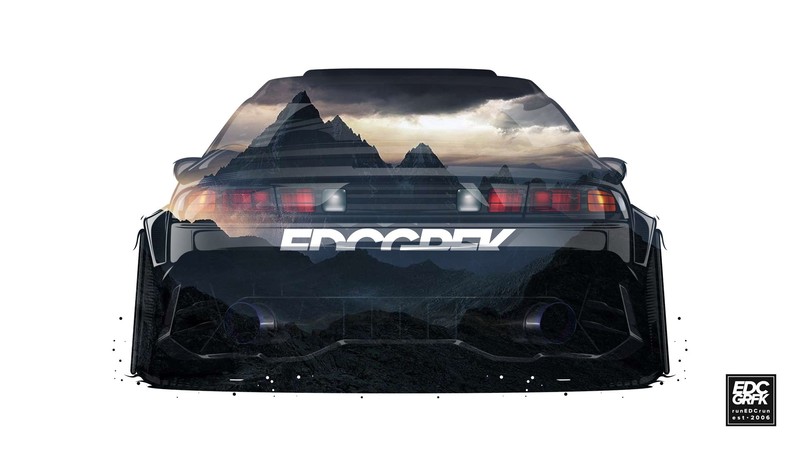 EDC Graphics, Nissan Silvia S14, Nissan, render, Japanese cars, JDM, mountains, rear view