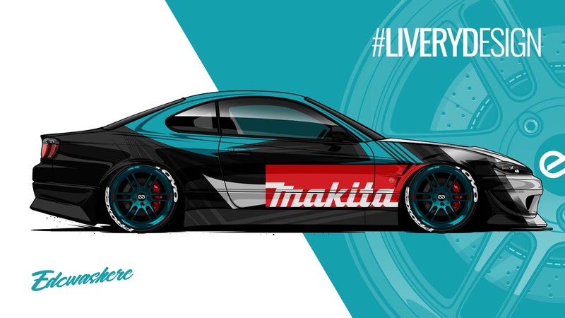EDC Graphics, Nissan Silvia S15, Nissan, render, Japanese cars, JDM, side view, black cars, cyan