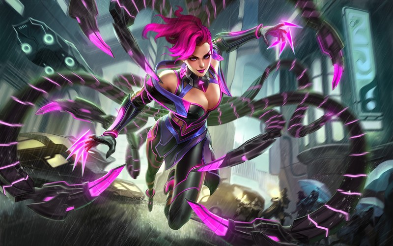 women, brunette, Smite, tentacles, pink hair, armor, neon, machine, Simon Eckert