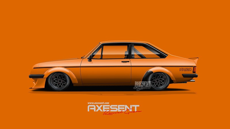 Axesent Creations, render, British cars, Ford, side view, orange cars