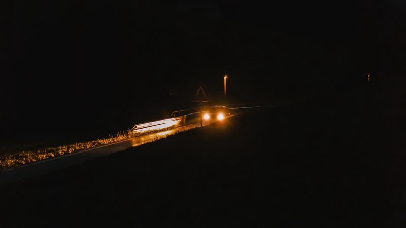 road, night, dark, headlights, light, 4k