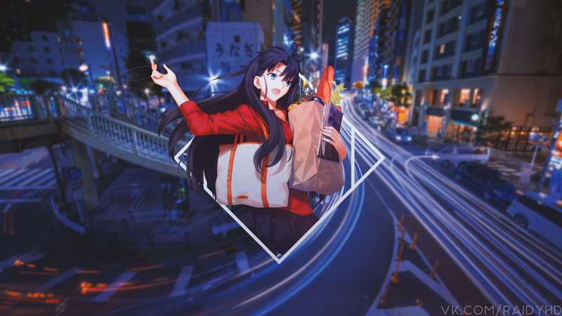 anime girls, picture-in-picture, anime, Fate Series, Fate/Stay Night: Unlimited Blade Works, Tohsaka Rin, Fate/Stay Night