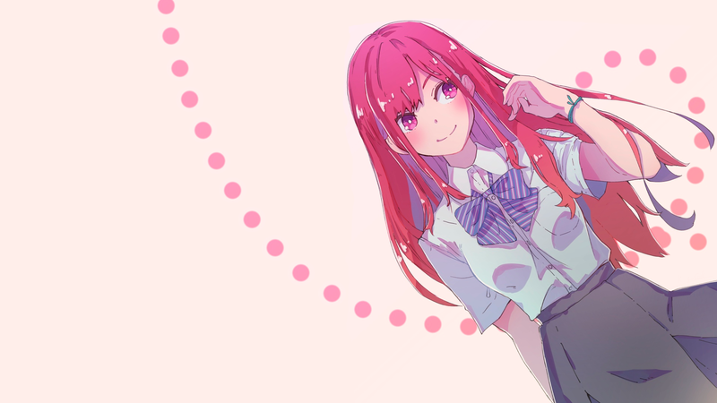 anime, manga, anime girls, pink, pink hair, simple background, minimalism, schoolgirl, smiling
