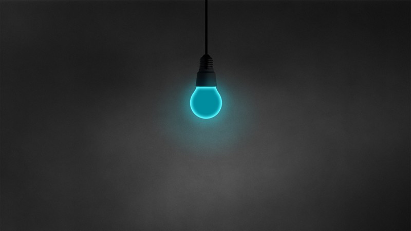 minimalism, light bulb, dark, simple, cyan