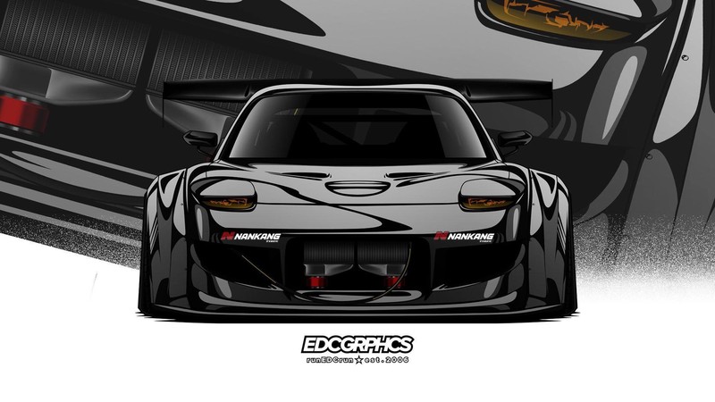 Mazda RX-7, JDM, render, Japanese cars, Mazda RX-7 FD, Mazda, EDC Graphics, pop-up headlights, frontal view