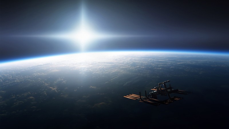 space, space station, Earth, clouds