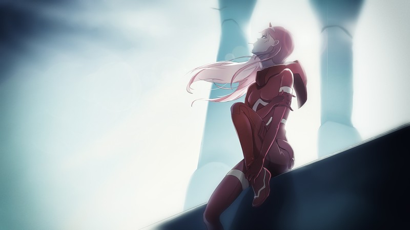 Darling in the FranXX, women, mecha girls, anime girls, fan art, minimalism, illustration, pilot, Zero Two (Darling in the FranXX), pink hair, long hair
