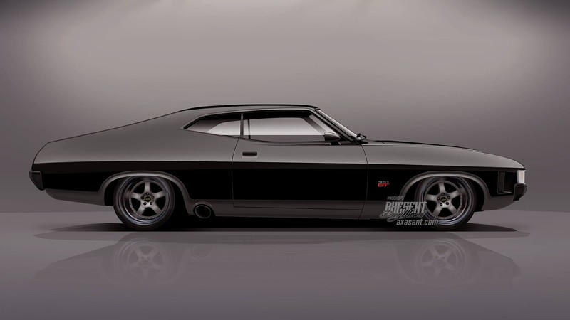 Axesent Creations, Ford Coupe, muscle cars, render, XB Coupe, Australian cars, Ford, side view, black cars